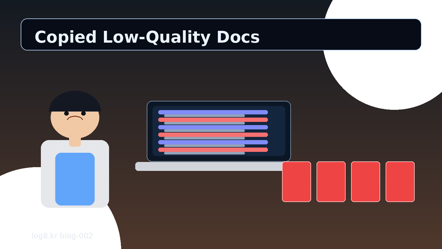 복붙 자료와 조악한 문서 조합을 확인하는 장면