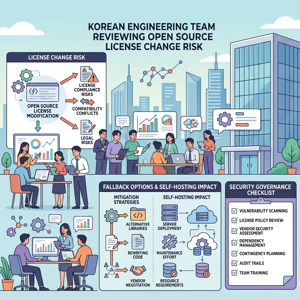 한국 개발자 팀이 라이선스 변경과 대체 경로를 점검하는 체크리스트