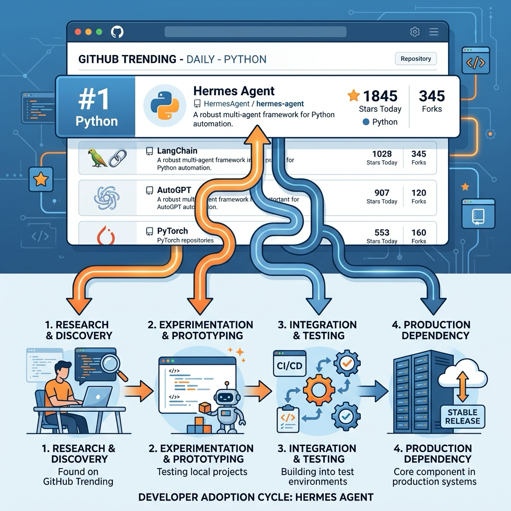 Hermes Agent GitHub Trending 상위권 구조 다이어그램